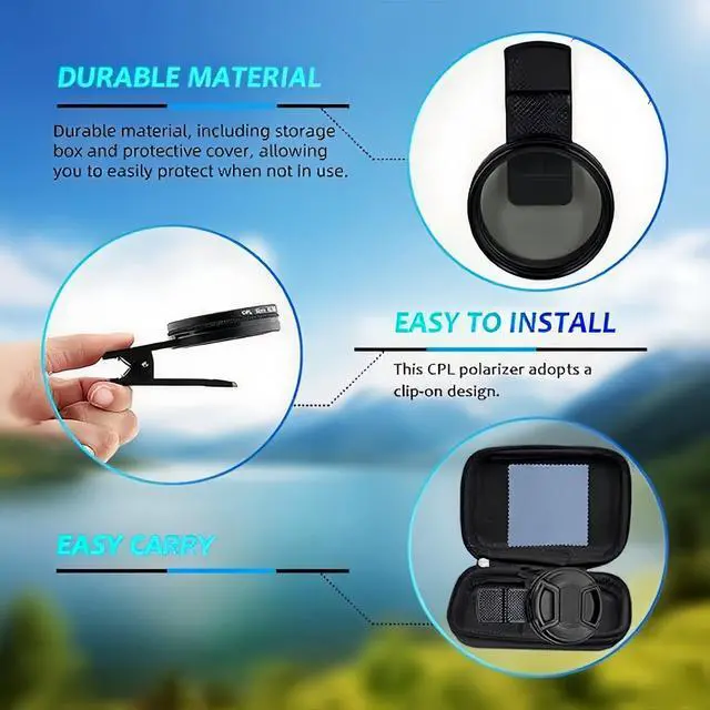 Alt view image 5 of 5 - 52mm Clip-on CPL Phone Camera Lens Filter, Universal Polarizing Filter with Clip Kit, Compatible with iPhoneSamsung/Android Smartphones
