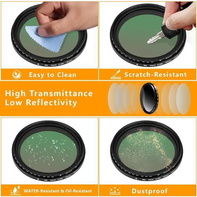 Alt view image 3 of 7 - 52MM Variable ND2-ND400 Filter, Ultra Slim Multi-Coated Adjustable Neutral Density Filter, Clip-on Phone Lens ND Filter Kit, Compatible for iPhone 15 14 13 12 11, Google Pixel and Other Smart Phones