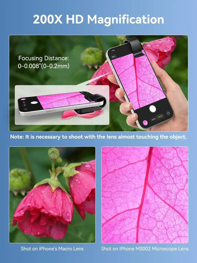 Alt view image 2 of 7 - Phone Microscope 200X with LED Light & CPL Filter, Pocket Microscope Camera Attachment for iPhone & Android, No App Needed, STEM Science Gift for Kids, Coin, Jewelry, Plants, Small Objects Inspection