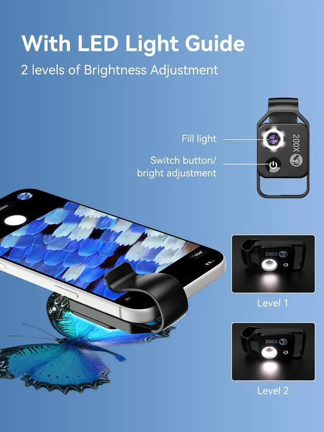 Alt view image 4 of 7 - Phone Microscope 200X with LED Light & CPL Filter, Pocket Microscope Camera Attachment for iPhone & Android, No App Needed, STEM Science Gift for Kids, Coin, Jewelry, Plants, Small Objects Inspection