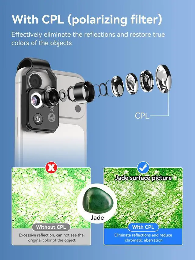 Alt view image 3 of 7 - Phone Microscope 200X with LED Light & CPL Filter, Pocket Microscope Camera Attachment for iPhone & Android, No App Needed, STEM Science Gift for Kids, Coin, Jewelry, Plants, Small Objects Inspection