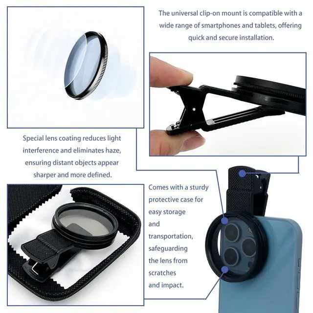 Alt view image 3 of 7 - 52mm Clip-On Circular Polarizer (CPL) Lens Filter Kit Professional Phone Camera Filter for iPhone 1711 & Compatible DSLR Cameras