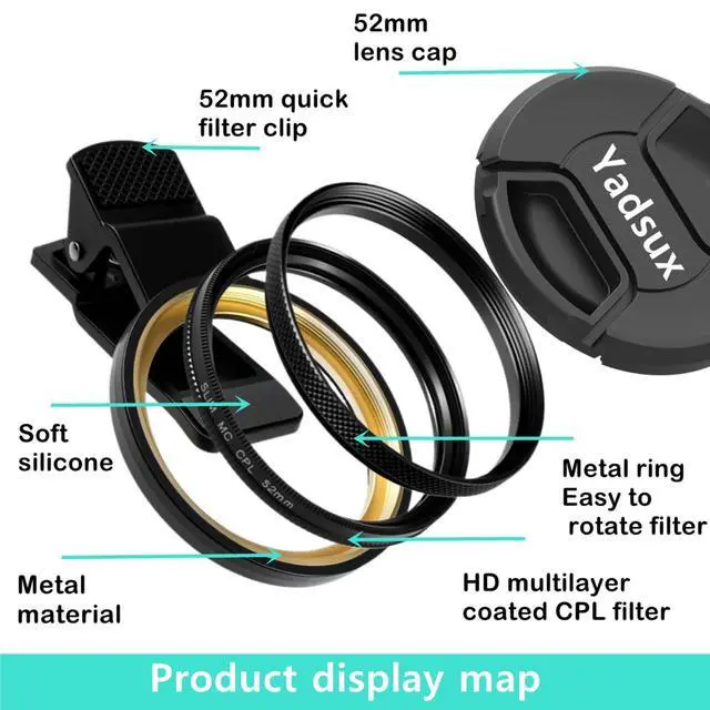 Alt view image 2 of 6 - Phone Lens CPL Polarizer Filter for iPhone,Samsung and Other Smart Phones,Clip-on Adapter, HD Double-Sided Multi-Coated SLR Lens Grade Optical Glass, Mobile Phone Lens Accessories