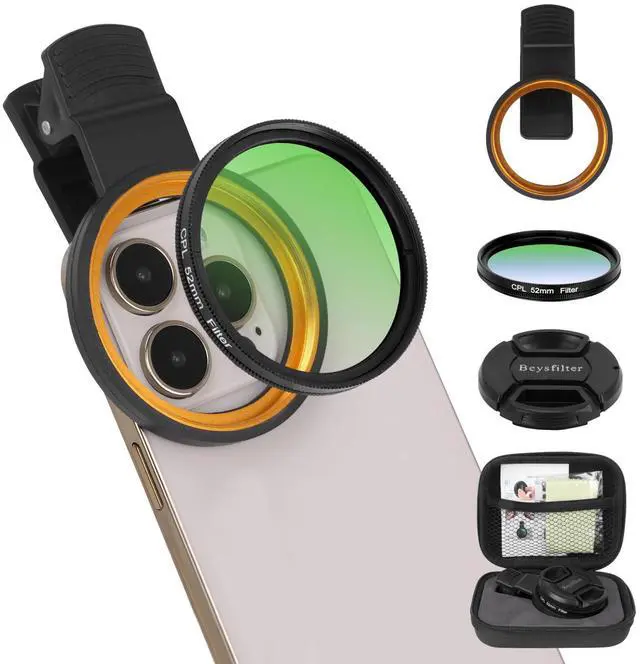 Main image of 52MM CPL Filter for Phone, Clip-on Circular Polarizing Lens, HD Multi-Coated Optical Glass, Camera Lens Filter Kit Compatible with iPhone 16 15 14, Samsung, Google Pixel and Other Smart Phones