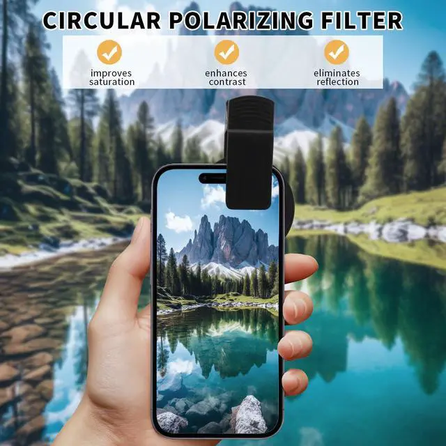 Alt view image 4 of 7 - 52MM CPL Filter for Phone, Clip-on Circular Polarizing Lens, HD Multi-Coated Optical Glass, Camera Lens Filter Kit Compatible with iPhone 16 15 14, Samsung, Google Pixel and Other Smart Phones