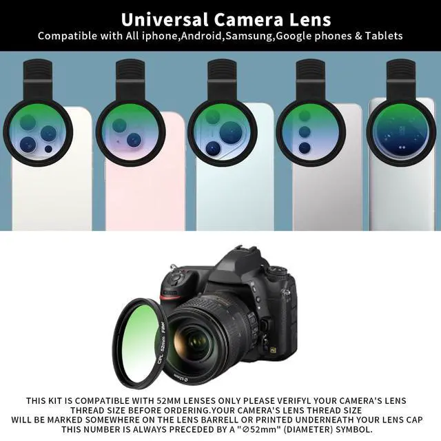 Alt view image 6 of 7 - 52MM CPL Filter for Phone, Clip-on Circular Polarizing Lens, HD Multi-Coated Optical Glass, Camera Lens Filter Kit Compatible with iPhone 16 15 14, Samsung, Google Pixel and Other Smart Phones