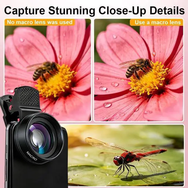 Alt view image 2 of 7 - Macro & Wide Angle Lens for iPhone, Phone Camera Lens Kit with CPL Polarizing Filter & 4752mm Adapter Ring, Professional iPhone Camera Lens Accessories for Photography