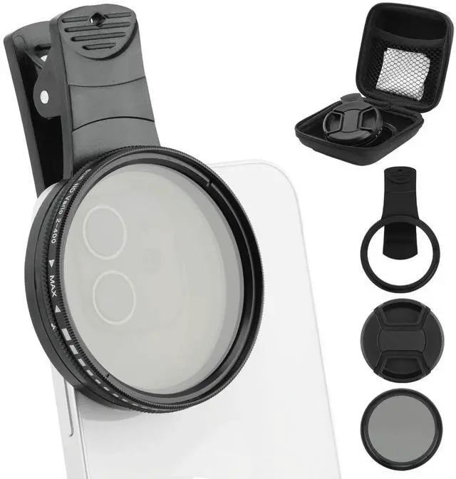 Main image of 52MM Variable ND2-ND400 Filter, Clip-on Phone Lens ND Filter Kit Multi-Coated Adjustable Neutral Density Filter Compatible with iPhoneSamsung/Android Smartphones(Color:Black)