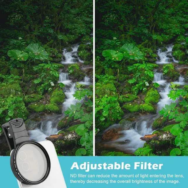 Alt view image 2 of 7 - 52MM Variable ND2-ND400 Filter, Clip-on Phone Lens ND Filter Kit Multi-Coated Adjustable Neutral Density Filter Compatible with iPhoneSamsung/Android Smartphones(Color:Black)