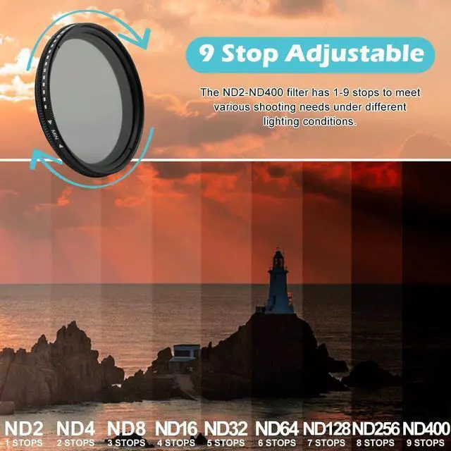 Alt view image 3 of 7 - 52MM Variable ND2-ND400 Filter, Clip-on Phone Lens ND Filter Kit Multi-Coated Adjustable Neutral Density Filter Compatible with iPhoneSamsung/Android Smartphones(Color:Black)
