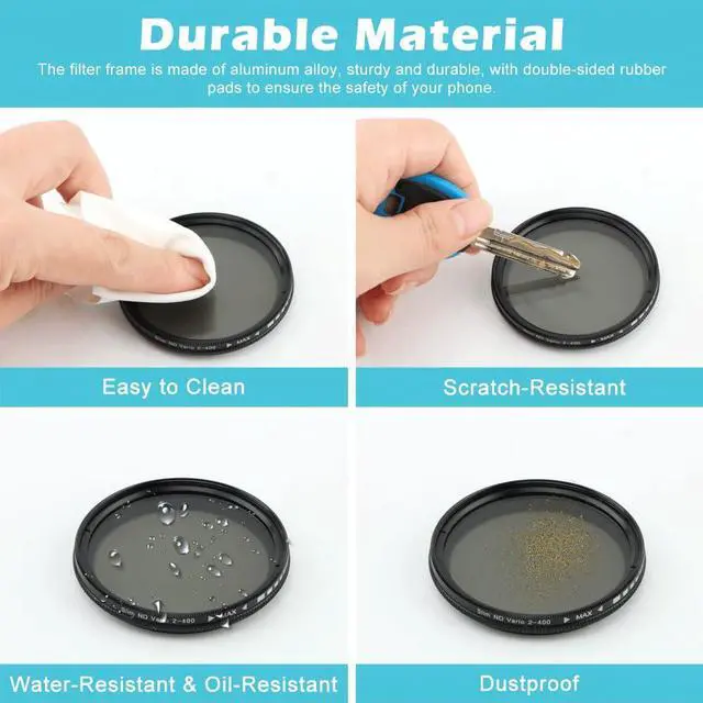 Alt view image 5 of 7 - 52MM Variable ND2-ND400 Filter, Clip-on Phone Lens ND Filter Kit Multi-Coated Adjustable Neutral Density Filter Compatible with iPhoneSamsung/Android Smartphones(Color:Black)