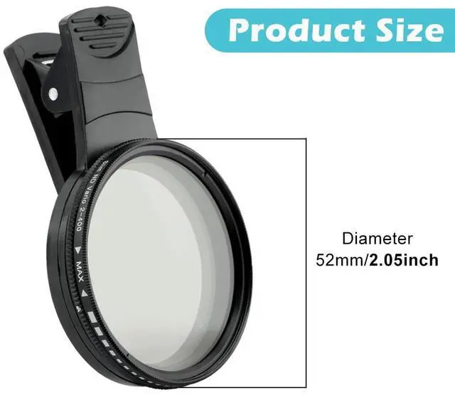 Alt view image 6 of 7 - 52MM Variable ND2-ND400 Filter, Clip-on Phone Lens ND Filter Kit Multi-Coated Adjustable Neutral Density Filter Compatible with iPhoneSamsung/Android Smartphones(Color:Black)