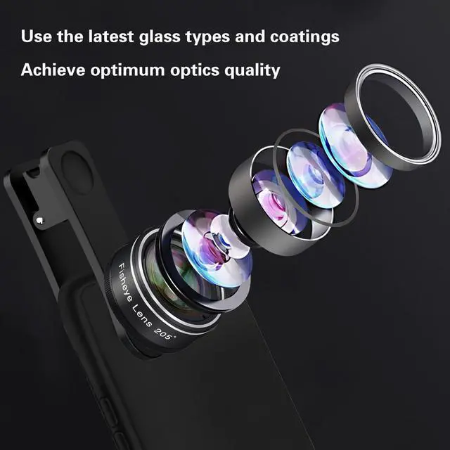 Alt view image 2 of 6 - Phone Camera Lens, 3 in 1 Phone Lens kit-205° Fisheye Lens + Macro Lens + 120° Wide Angle Lens,Clip on Cell Phone Camera Lens Kits Compatible with iPhone,Most Smartphones