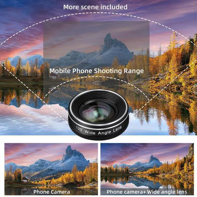 Alt view image 3 of 6 - Phone Camera Lens, 3 in 1 Phone Lens kit-205° Fisheye Lens + Macro Lens + 120° Wide Angle Lens,Clip on Cell Phone Camera Lens Kits Compatible with iPhone,Most Smartphones