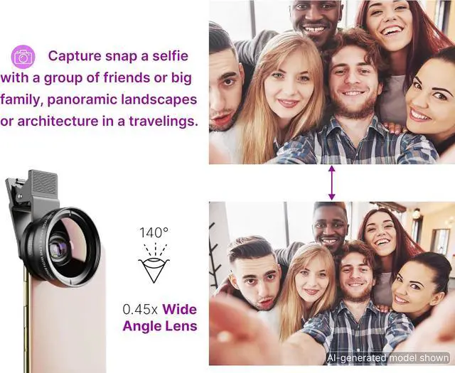 Alt view image 2 of 4 - Black Phone Micro Angle Camera Lens - Micro Lens 0.45x for iPhone Samsung and Android - Phone Lens Attachment for Video or Photo Shooting - iPhone Camera Lens Accessory with Clip-on