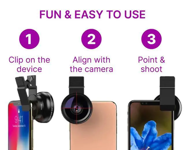 Alt view image 3 of 4 - Black Phone Micro Angle Camera Lens - Micro Lens 0.45x for iPhone Samsung and Android - Phone Lens Attachment for Video or Photo Shooting - iPhone Camera Lens Accessory with Clip-on