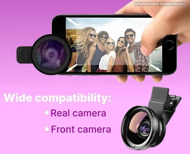 Alt view image 4 of 4 - Black Phone Micro Angle Camera Lens - Micro Lens 0.45x for iPhone Samsung and Android - Phone Lens Attachment for Video or Photo Shooting - iPhone Camera Lens Accessory with Clip-on
