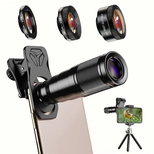 Main image of 6 in 1 Phone Lens Kit - 22x Telephoto Lens, 205° Fisheye Lens, 120° Wide Angle Lens & 25X Macro Lens(Screwed Together), Compatible with iPhone,Samsung,Pixel