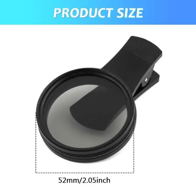 Alt view image 2 of 7 - 52mm Polari/zed Camera Lens Phone Universal CPL Filter Clip Kit, Portable Phone Polarizing Lens Filter for Cell Phones Camera Assistant Len and Effects Filters(Black)