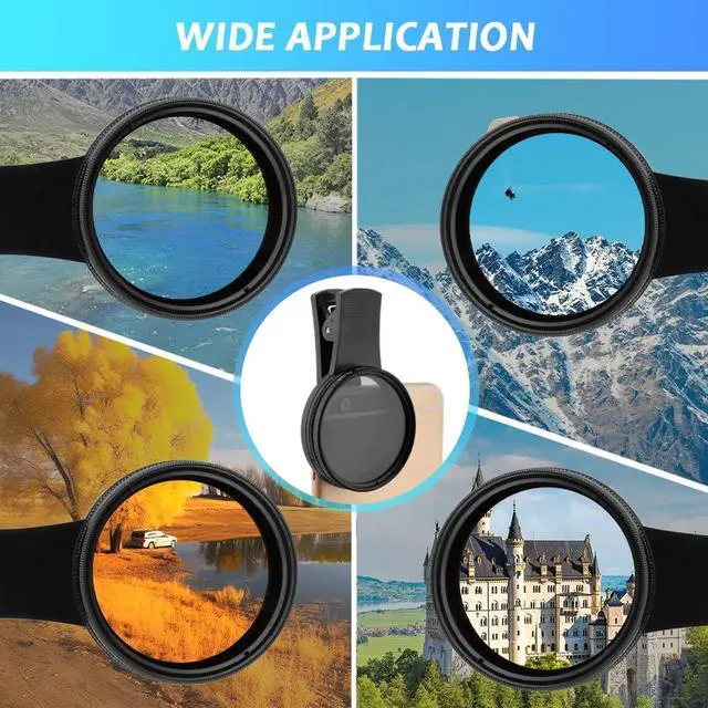 Alt view image 6 of 7 - 52mm Polari/zed Camera Lens Phone Universal CPL Filter Clip Kit, Portable Phone Polarizing Lens Filter for Cell Phones Camera Assistant Len and Effects Filters(Black)