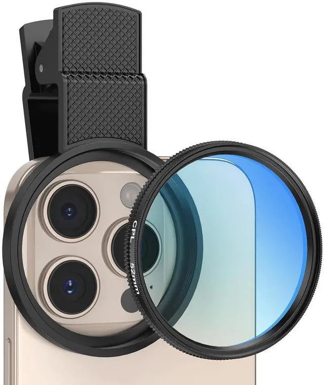 Main image of 52MM Clip-on CPL Phone Camera Lens Filter, Circular Polarizer Filter, Phone Lens Filter Kit Compatible with iPhone 17 16 15 14 13 12, Google Pixel and Other Android Smart Phones