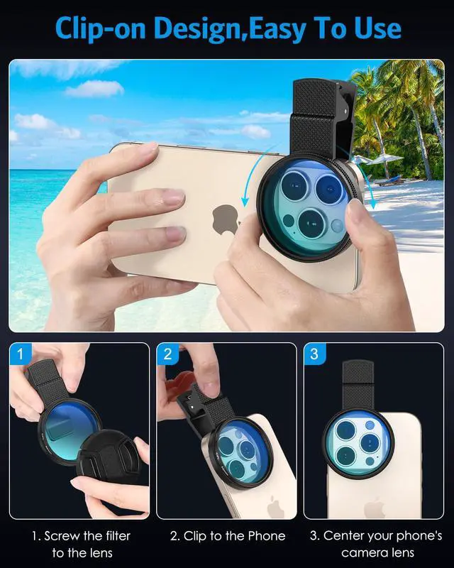 Alt view image 4 of 7 - 52MM Clip-on CPL Phone Camera Lens Filter, Circular Polarizer Filter, Phone Lens Filter Kit Compatible with iPhone 17 16 15 14 13 12, Google Pixel and Other Android Smart Phones