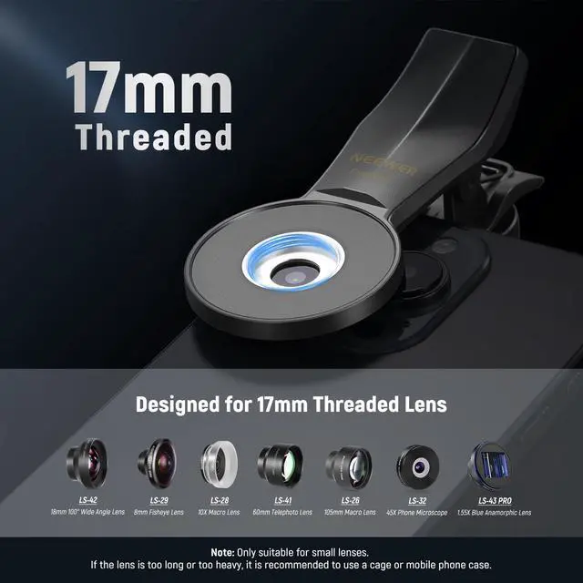 Alt view image 2 of 7 - Universal Phone Clamp for 17mm Threaded Lens, Professional Telephoto Lens Attachment & Adapter, Compatible with iPhone 15 Pro Max 15 Plus 14 13 Samsung Galaxy S24 S23 Ultra Google Pixel, PA007