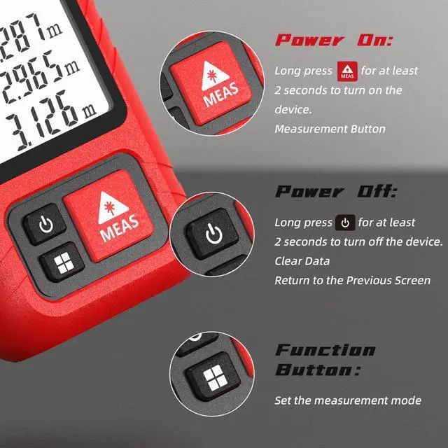Alt view image 2 of 7 - Laser Measurement Tool 98 Ft / 30m 8-in-1 Modes Digital Laser Tape Measure Portable Chargeable Medidor Laser for Length, Area, Wall Area, Volume and 4 Pythagorean Modes with IP65 Waterproof