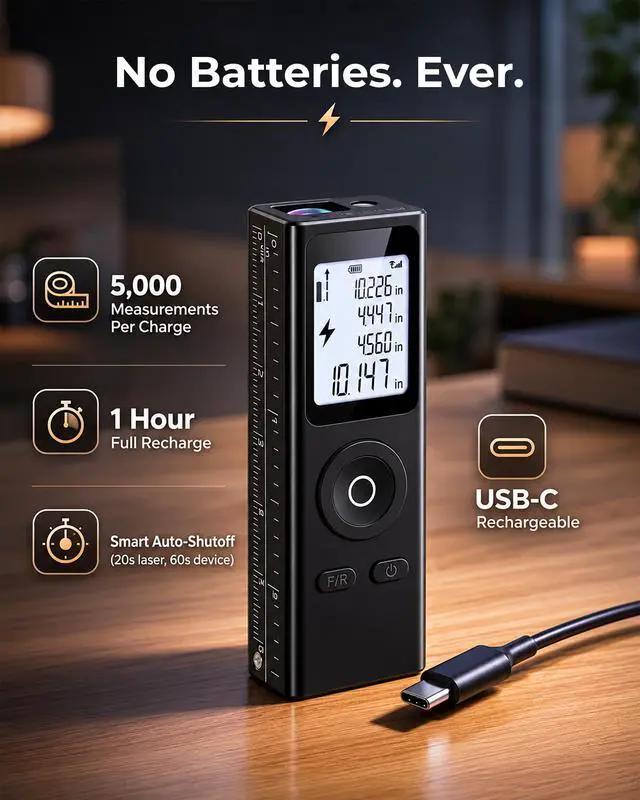 Alt view image 5 of 7 - Ray, Mini Laser Measuring Tool, 2.7in 1oz Pocket Size Keychain Laser Tape Measure, Great Gift, ±2mm 100ft Digital Tape Measure, in/FT/M, No App, Metal Body, Backlit Display, USB-C Rechargeable