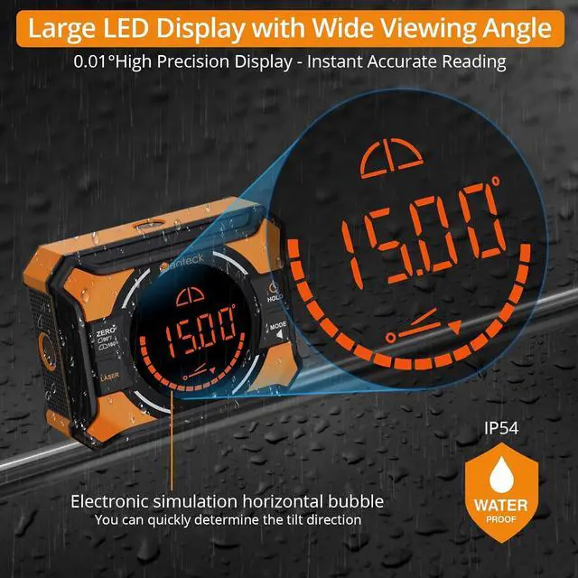 Alt view image 2 of 7 - Digital Angle Finder with Dual Laser (Class 2 Laser, 1mW Power Output) 4x90/2x180°Angle Gauge with LED Display and Data Hold USB Charging Level Box with Bottom and Back Strong Magnetic