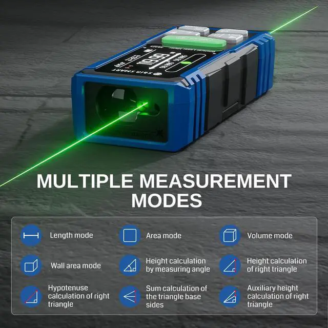 Alt view image 3 of 7 - Dual Laser Measuring Tool, 393Ft Green Bilateral Distance Meter with Backlit LCD, Rechargeable, Multi-Unit, Electronic Level, Length/Area/Volume/Angle Sensor/PC Data Transfer, Laser Class 2