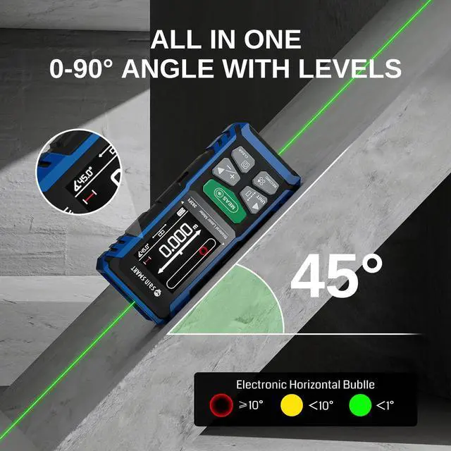 Alt view image 7 of 7 - Dual Laser Measuring Tool, 393Ft Green Bilateral Distance Meter with Backlit LCD, Rechargeable, Multi-Unit, Electronic Level, Length/Area/Volume/Angle Sensor/PC Data Transfer, Laser Class 2