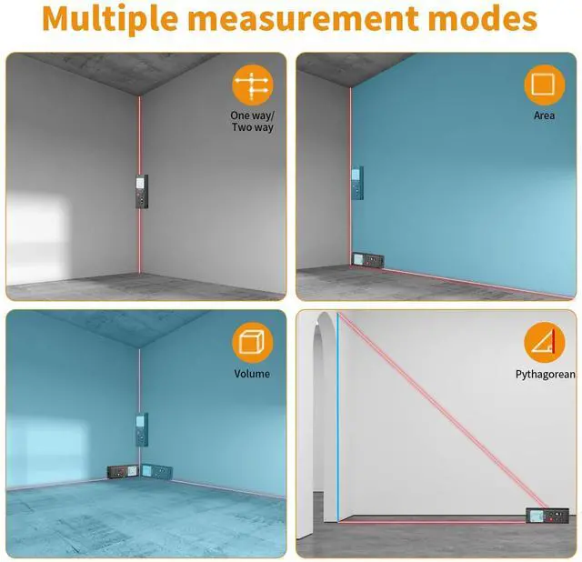 Alt view image 4 of 7 - 393ft Dual Laser Measuring Tool Aluminum Rechargeable Distance Meter