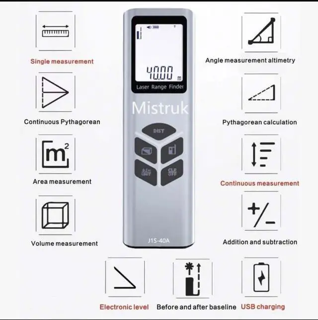 Alt view image 2 of 7 - Laser Measuring Tool 131FT Digital Tape Measure Laser Tape Measure with Electronic Level USB Rechargeable Rangefinder for Area Volume Angle Distance