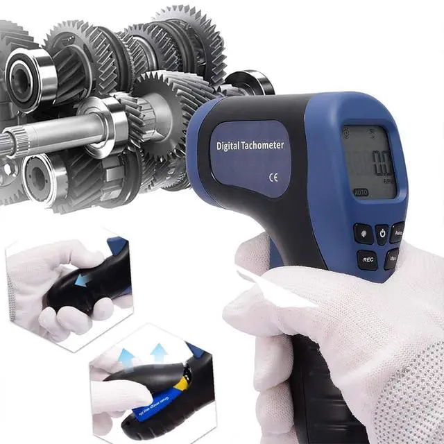 Alt view image 4 of 7 - Handheld Digital Laser Tachometer Non-Contact RPM Meter Motor Speed Gauge Gun Measuring Range: 2.5-99999RPM with 10 Reflective Tapes