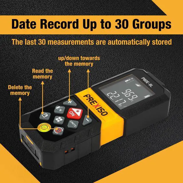 Alt view image 3 of 7 - Laser Measure, 265Ft Rechargeable Laser Distance Meter with Multi-Measurement Units M/in/Ft, Backlit LCD 4 Line Display, and Pythagorean, Distance, Area, Volume Modes