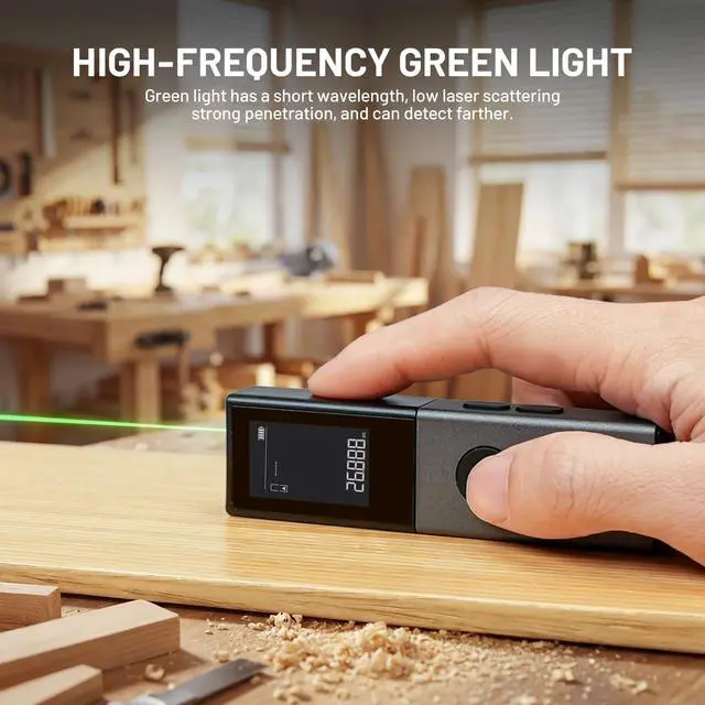 Alt view image 2 of 7 - Green Laser Distance Meter, 165Ft Laser Measure with 290mAh Rechargeable Battery, ±2mm Accuracy, Angle Measurement, for Home Renovation, Construction, DIY Projects