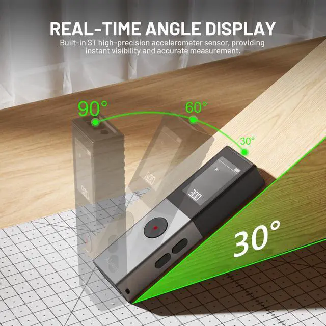 Alt view image 4 of 7 - Green Laser Distance Meter, 165Ft Laser Measure with 290mAh Rechargeable Battery, ±2mm Accuracy, Angle Measurement, for Home Renovation, Construction, DIY Projects