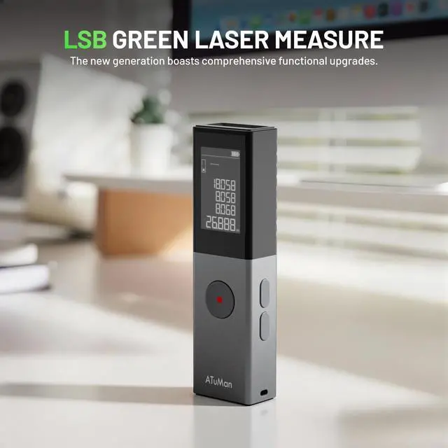 Alt view image 7 of 7 - Green Laser Distance Meter, 165Ft Laser Measure with 290mAh Rechargeable Battery, ±2mm Accuracy, Angle Measurement, for Home Renovation, Construction, DIY Projects