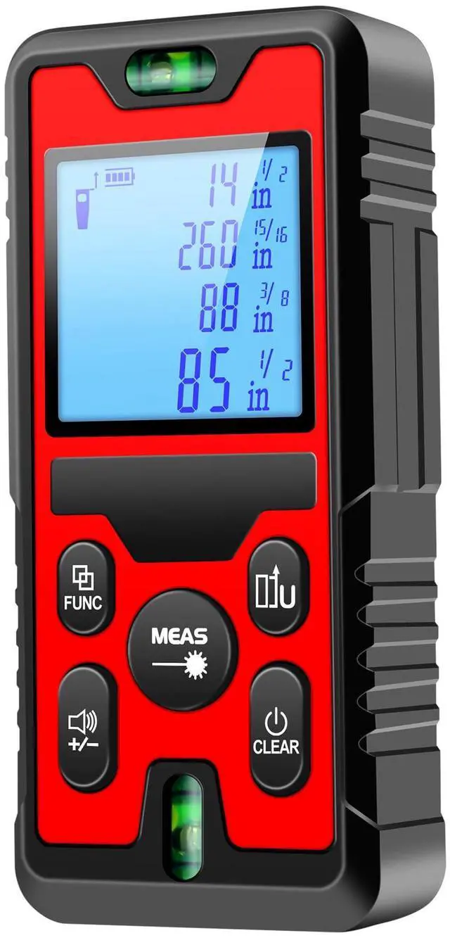 Main image of 394ft/120m/4724 inches Digital Infrared Laser Distance Meter Distance/Area/Volume/Pythagorean/Double Pythagorean Measurement with 4-Digits&4 Readings Displaying Rechargeable