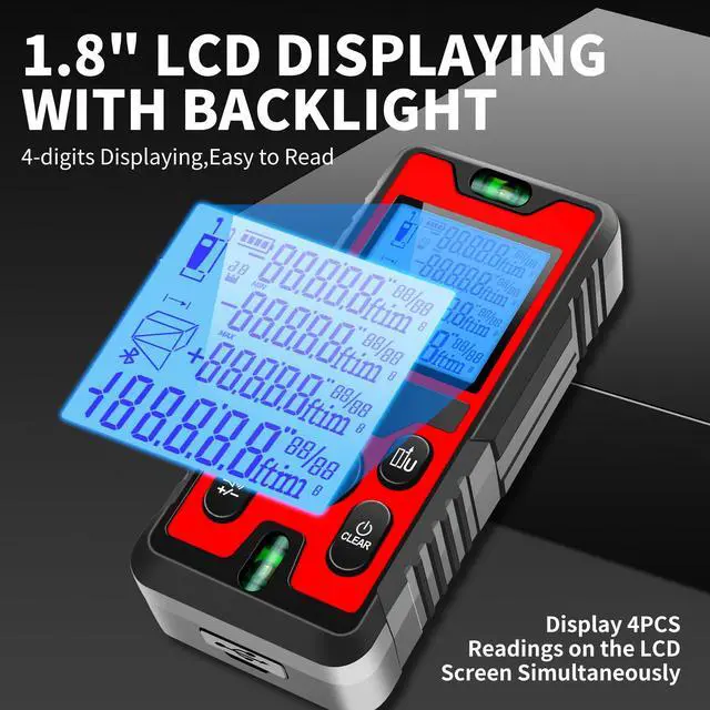 Alt view image 6 of 7 - 394ft/120m/4724 inches Digital Infrared Laser Distance Meter Distance/Area/Volume/Pythagorean/Double Pythagorean Measurement with 4-Digits&4 Readings Displaying Rechargeable