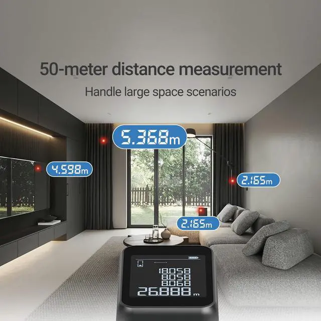 Alt view image 7 of 7 - LSA Laser Distance Meter, 165ft, 2mm Accuracy, 11 Modes, Portable