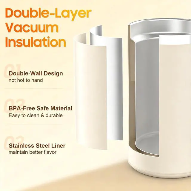Alt view image 4 of 6 - Coffee Mug Warmer with Mug, 17oz Self-Heating Coffee Mug, Stainless Steel Cup with 10H Auto Shut Off & Leak-Proof Lid (White)