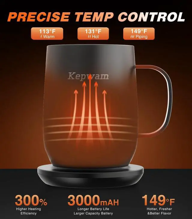 Alt view image 2 of 7 - Self Heating Coffee Mug T2, 16oz Smart Heated Coffee Mug, 150 Min Battery Life - Hot up to 149 Temperature Control Coffee Mug Warmer, Gifts for Dad Mom (No APP)