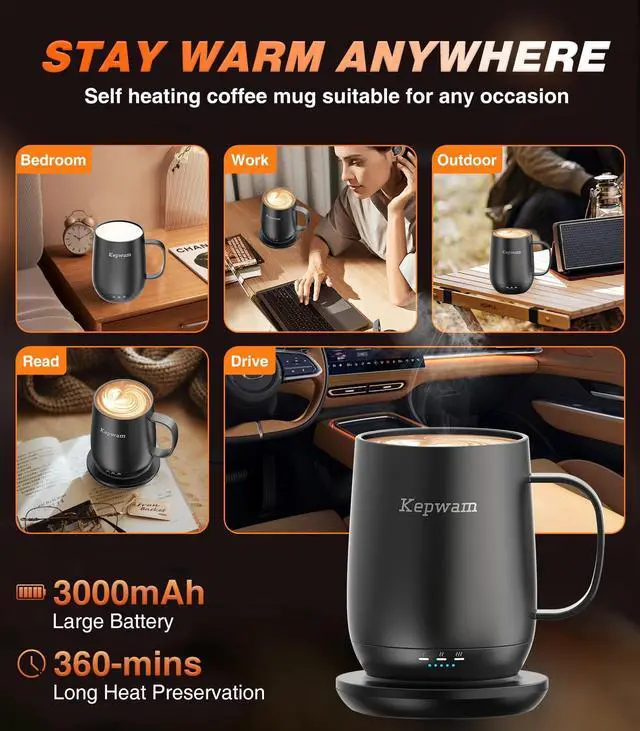Alt view image 4 of 7 - Self Heating Coffee Mug T2, 16oz Smart Heated Coffee Mug, 150 Min Battery Life - Hot up to 149 Temperature Control Coffee Mug Warmer, Gifts for Dad Mom (No APP)