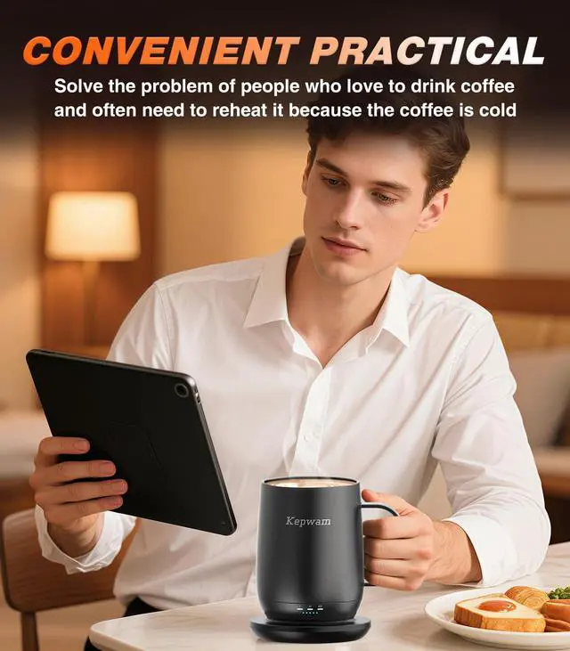 Alt view image 6 of 7 - Self Heating Coffee Mug T2, 16oz Smart Heated Coffee Mug, 150 Min Battery Life - Hot up to 149 Temperature Control Coffee Mug Warmer, Gifts for Dad Mom (No APP)