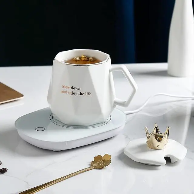 Alt view image 2 of 6 - Coffee Warmer for Desk, with Mug Set. Cup Warmer Tea Warmer, Electric Beverage Warmer, Drink Warmer for Cocoa, Tea, Milk Gifts for Father's Day. Mr and Mrs Wedding Gift, Engagement Gift(White)