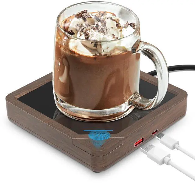 Main image of Coffee Mug Warmer with 2 USB Charging Ports: Auto Shut-Off Candle Wax Warmer - Heated Beverage Coffee Accessories for Home Office Desk - U1 Wood