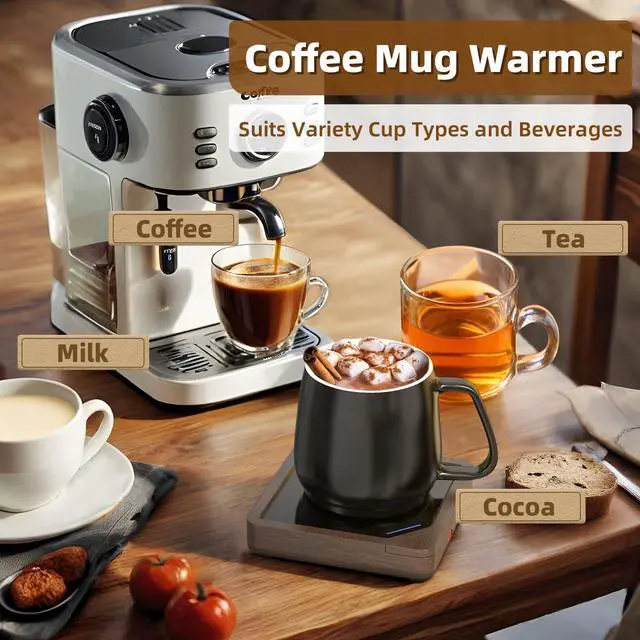 Alt view image 4 of 7 - Coffee Mug Warmer with 2 USB Charging Ports: Auto Shut-Off Candle Wax Warmer - Heated Beverage Coffee Accessories for Home Office Desk - U1 Wood