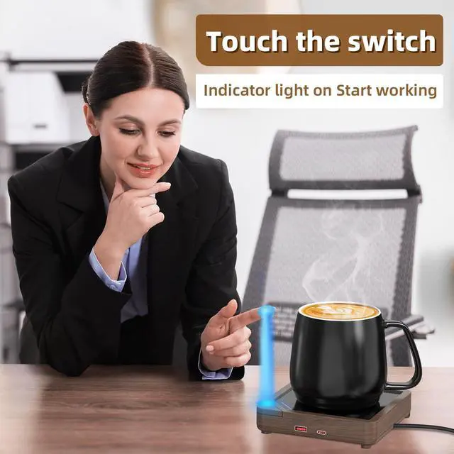 Alt view image 5 of 7 - Coffee Mug Warmer with 2 USB Charging Ports: Auto Shut-Off Candle Wax Warmer - Heated Beverage Coffee Accessories for Home Office Desk - U1 Wood